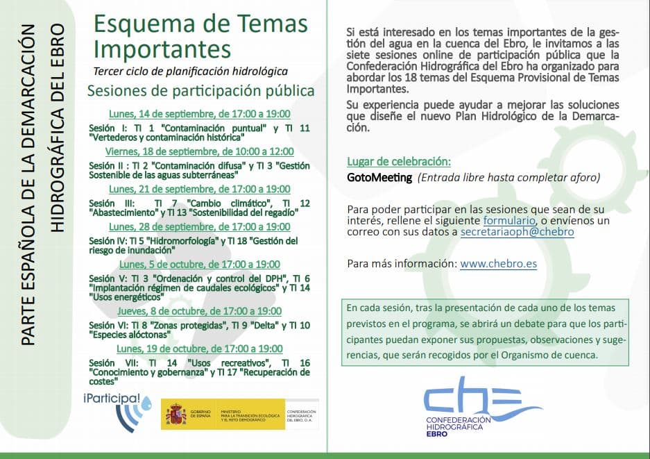 Jornadas online sobre los 18 temas del Esquema de Temas Importantes de la demarcación del Ebro